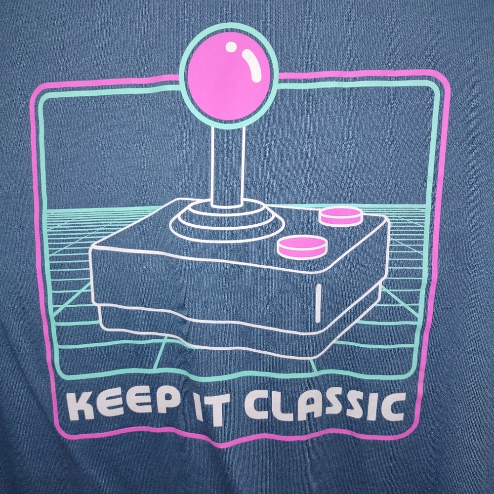 Blue tee/joystick graphic